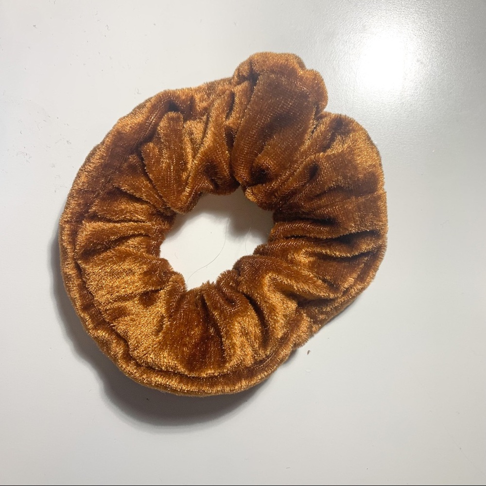 Brown Yellow Velvet Scrunchie